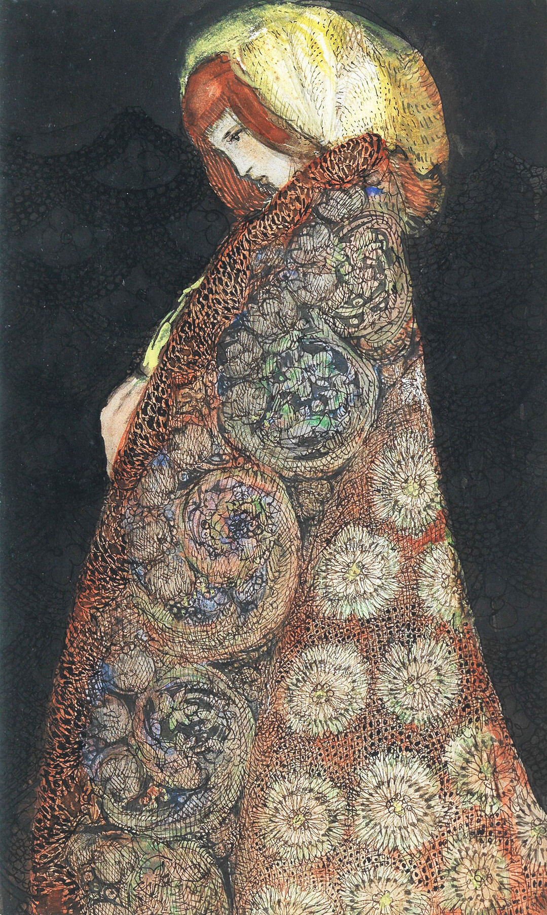 [이 그림] 애니 프렌치의 'Lady in Cloak', 섬세한 장식미술로 빚어낸 환상의 세계