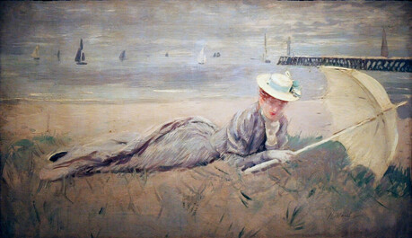 [이 그림] 폴 세자르 엘뢰의 '도빌 해변의 엘뢰 부인' — 벨 에포크의 우아함을 캔버스에 담다